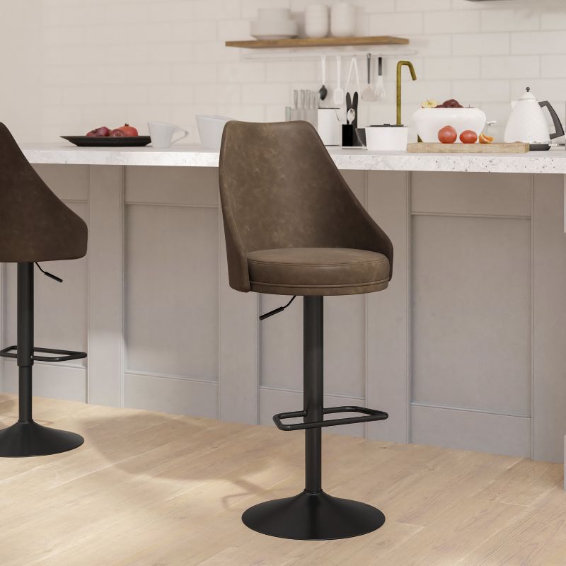 Emma and Oliver Modern Adjustable Height Upholstered Dining Stools with 360° Swivel Seat, Pedestal Base and Footrest, 2 of 12