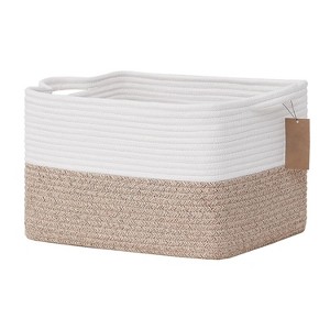 Itopfox Cotton Rope Woven Storage Basket with Handles for Organizing Toys, Books, and Clothes - Decorative Soft Basket for Living Room, Bathroom - 1 of 4