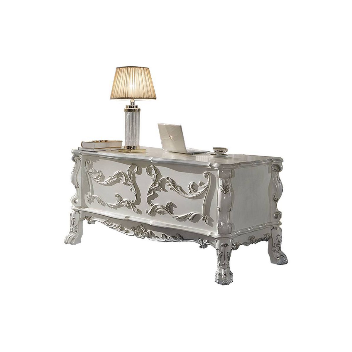 Acme Furniture 31" Dresden Desks Bone White Finish : Wood Composite, Open Storage Shelf, No Tools Assembly - thumbnail 8