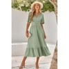 I AM A FASHION JUNKY Solid V Neck Belted Wrap Layered Midi Dress - 2 of 4