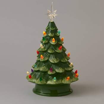 14.5" Battery Operated Lit Ceramic Christmas Tree Green - Wondershop™