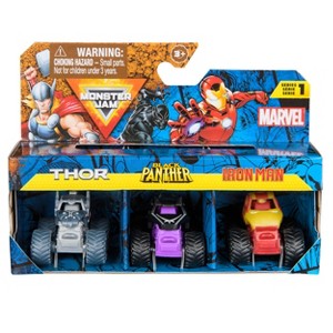 Monster Jam, Marvel Mini Monster Truck 3-Pack, Thor, Black Panther, Iron Man Die-Cast Monster Trucks - 1 of 4