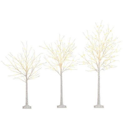 Resenkos Set of 3 Pre-Lit Birch Trees with 4/5/6 Ft Artificial Christmas Tree - White