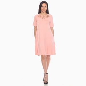 Women's Short Sleeve Criss-Cross Neck A-Line Dress - White Mark - 1 of 4