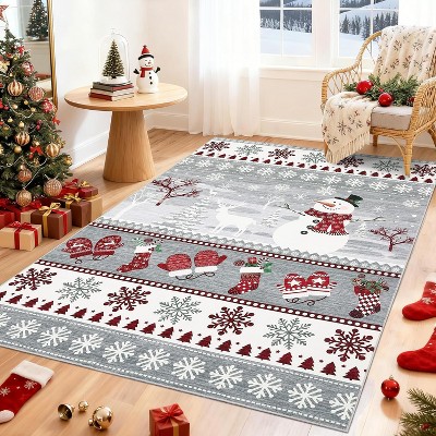 Christmas Runner Rug – Washable, Non-Slip, Santa & Reindeer Print, Low Pile, Foldable Carpet for Hallway, Kitchen, Bedside