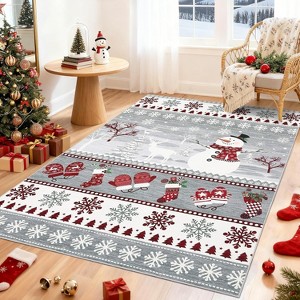 Christmas Runner Rug – Washable, Non-Slip, Santa & Reindeer Print, Low Pile, Foldable Carpet for Hallway, Kitchen, Bedside - 1 of 4