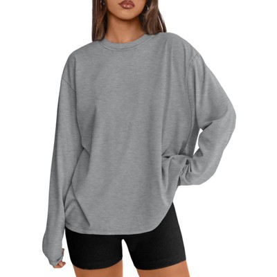 Oversized Long Sleeve T Shirts for Women Fall Winter Blouses 2025 Trendy Basic Crewneck Tees Casual Tunics Workout