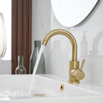 Brushed Gold Single Handle Bathroom Faucet with Swivel Spout