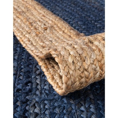 Handmade Navy Blue Braided Reversible Rectangular Rug