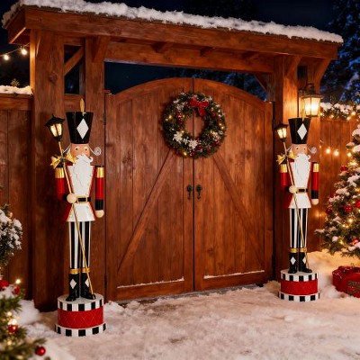 ACEPANO 64.96 in. H Classic Wrought Iron Nutcracker with Base for Holiday Decorations-Red