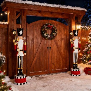 ACEPANO 64.96 in. H Classic Wrought Iron Nutcracker with Base for Holiday Decorations-Red - 1 of 4