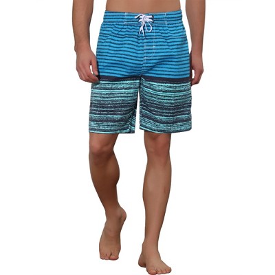 Lars Amadeus Men's Color Block Stripes Pattern Drawstring Waist Long Swimwear Shorts 36 Light Blue — фото 5