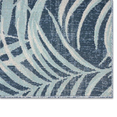 Navy Blue and Aqua Palm Leaf 8' x 10' Indoor/Outdoor Rug