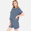 Anna-Kaci Lounge Women's Striped Lounge Set with Cuffed Short Sleeve Top and Elastic Waist Shorts - 3 of 4