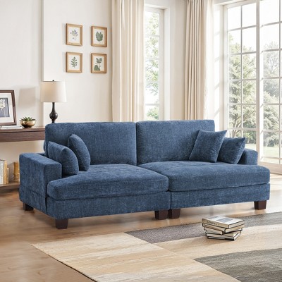 Arceso 88'' Adjustable Back Height Upholstered Sofa, 3-seater Sofa with Adjustable headrest, Solid rubberwood frame, Four toss pillows included