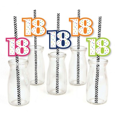 Big Dot of Happiness 18th Birthday - Cheerful Happy Birthday - Paper Straw Decor - Eighteenth Birthday Party Striped Decorative Straws - Set of 24