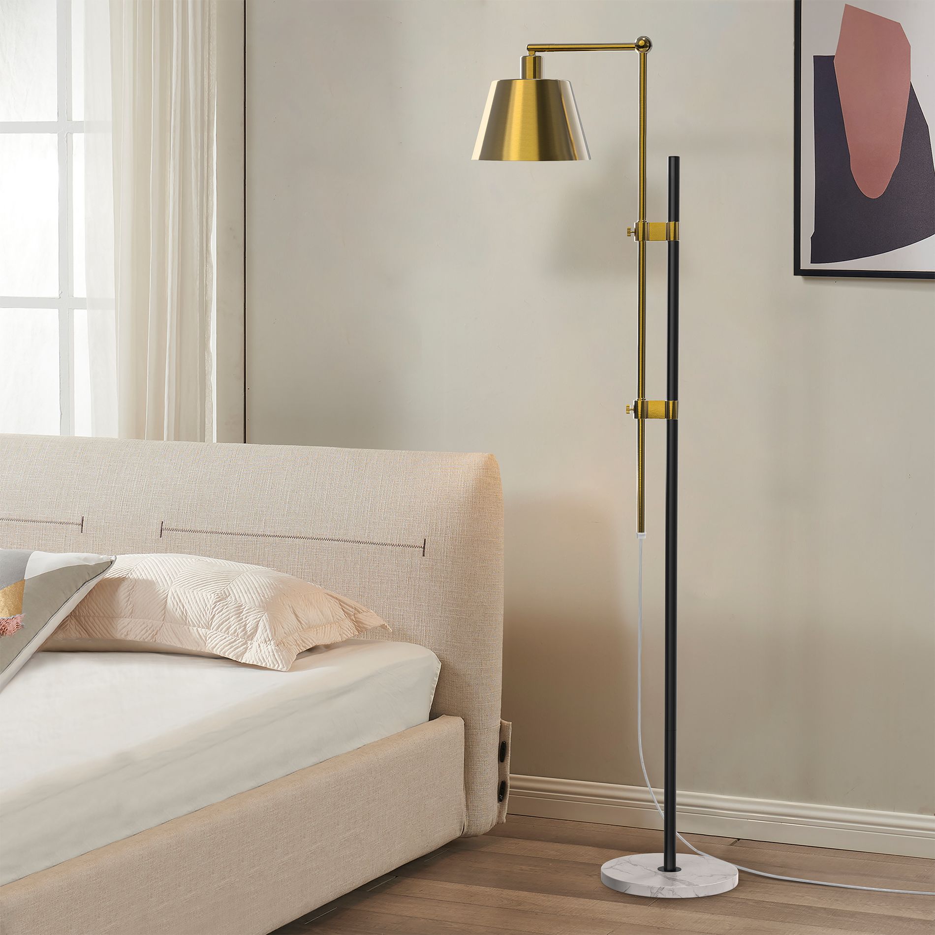 Maxax Gold Floor Lamps, Adjustable Height Standing Lamps with 350° Rotate Metal Lampshade for Bedroom Home Office Living Room