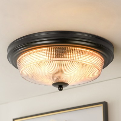 Rennnsan Elestyn 14"W 2-Light Bowl Textured Glass Modern Dimmable Flush Mount in Black