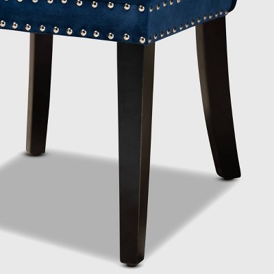 Navy Blue Velvet Upholstered Oak Dining Chair Set