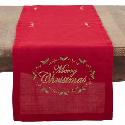 Red Polyester Merry Christmas Embroidered Table Runner