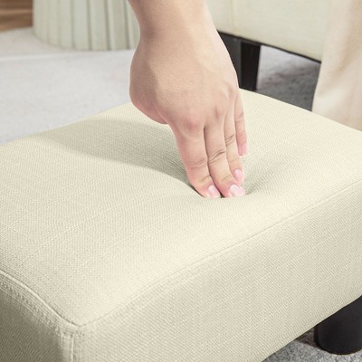 Beige Linen Fabric Pouf Footrest Ottoman with Black Legs