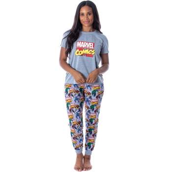 Marvel Women's Character Comic Book Print 2 Piece Jogger Pajama Set Grey