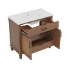 Ridstar 36 in. W Brown Bathroom Storage Cabinet with 2 Soft Close Doors and 3 Drawers - 2 of 4