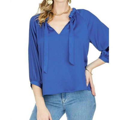 Women's Ruched Neck Peasant Top - Jade
