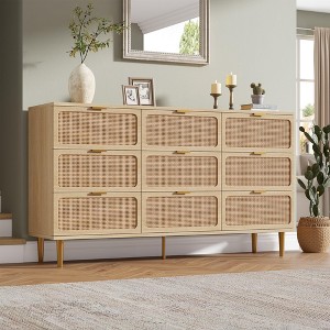 Rattan 9 Drawer Dressers for Bedroom, Tall Dresser with Deep Drawers, Large Chest of Drawers for Closet with Wide Top - 1 of 4