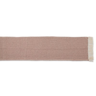 Cinnamon and Off-White Cotton Chevron Table Runner with Fringe