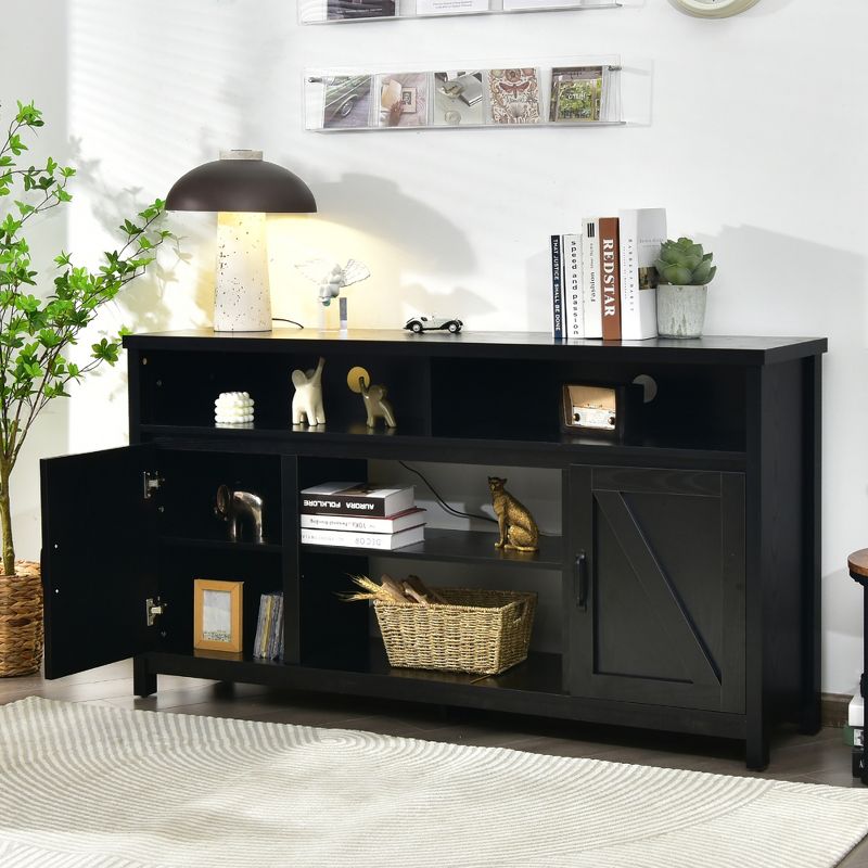 Costway 59'' TV Stand Media Center Console Cabinet w/ Barn Door for TV's 65'' Natural\Black\Coffee, 2 of 11