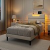 Twin Size Bed Frame with LED Lights Headboard with Charging Station Upholstered Platform Bedframe Metal Support No Box Spring Needed 2-Tier Storage - 3 of 4