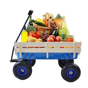 Garden Cart Utility Wagon 176 LBS Loading Capacity Steel Garden Wagon Pulling Cart with Wood Railing Folded Handle for Garden Farm Orchard Warehouse - 1 of 4