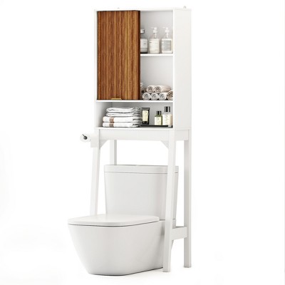Skyzoo Over-the-Toilet Storage Cabinet，Space-Saving Bathroom Organizer for Small Spaces, White