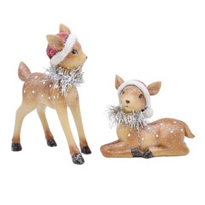 Transpac Resin Brown Deer with Tinsel Set of 2 Decorative Animal Figurines for Christmas Tabletop Decor Indoor Use Gift Giving and Hostess Gifts Spot - 1 of 1