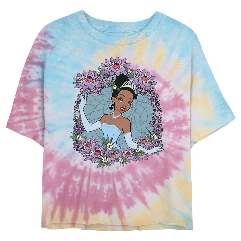 Juniors Womens The Princess and the Frog Tiana Floral WreathCrop T-Shirt, 1 of 5