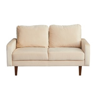 Velvet Loveseat Mid-Century Modern Sofa Tufted Couch with Wooden Legs for Living Room - 1 of 4
