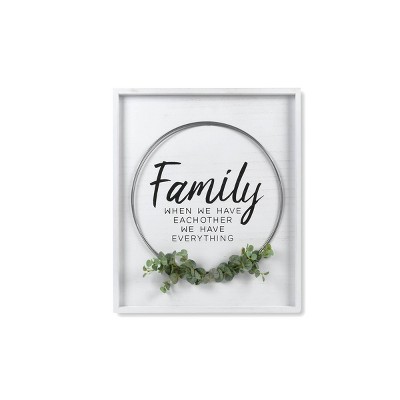 18" x 21" Family Hoop with Greenery Wall Sign White - Prinz