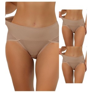 Allegra K Women's Hi-Cut Ribbed High-Waisted Tummy Control Available in Plus Size Briefs 3 Packs - 1 of 4