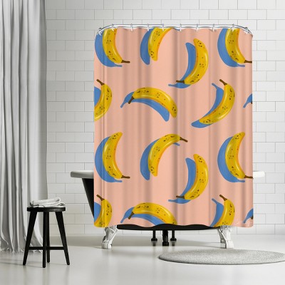 Americanflat Peach Blue Banana Pattern by Cat Coquillette 71" x 74" Shower Curtain