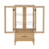 YOOCOZZ Lighted Curio Glass Wine Display Cabinet with Adjustable Glass Shelves 2 Doors 1 Drawer Sideboard Bulb Included - Light oak - 2 of 3