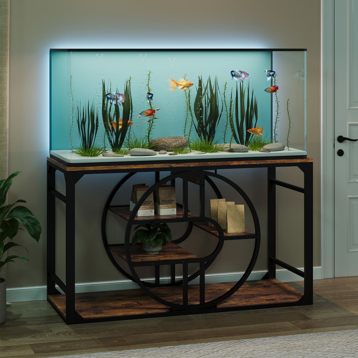 52'' Metal Aquarium Stand with Power Outlets, Cabinet for Fish Tank Accessories Storage - Suitable for Fish Tank Stand, Turtle, Reptile Terrarium - thumbnail 4