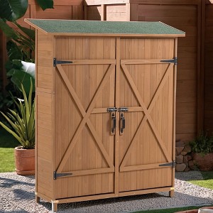 GDFStudio Hamilton 64" Outdoor Fir Wood Storage Shed with Detachable Shelves and Asphalt Roof - 1 of 4