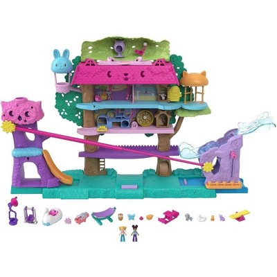 Polly Pocket Doll House with 2 Micro Dolls, Toy Car, Doll Furniture and 4 Pets, Expandable Pet Adventure House