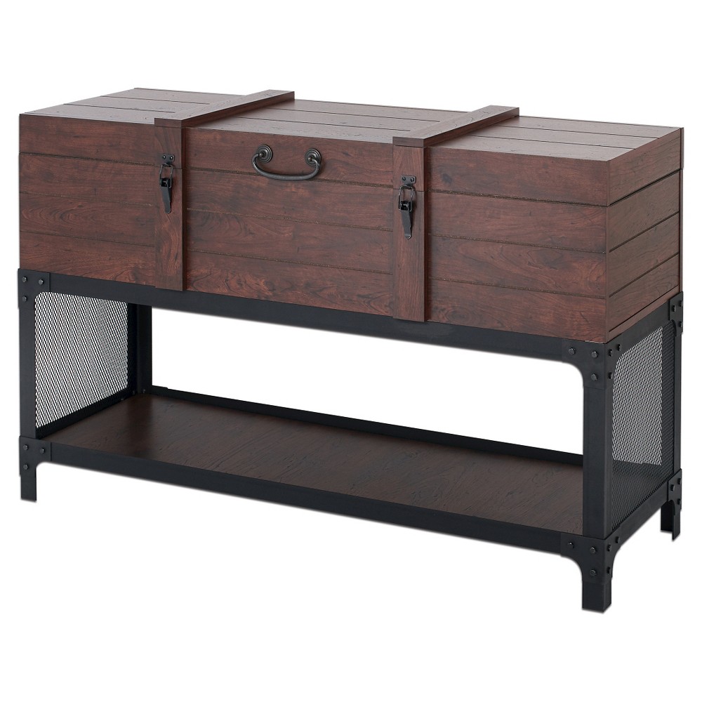 HOMES: Inside + Out Millan Trunk Style Sofa Table Vintage Walnut: Entryway Furniture with Lift-Top Storage Shelf