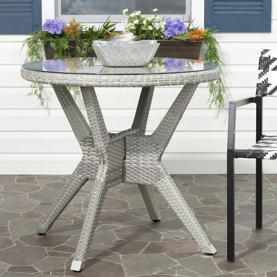Langer Gray Round Wicker and Glass Dining Table