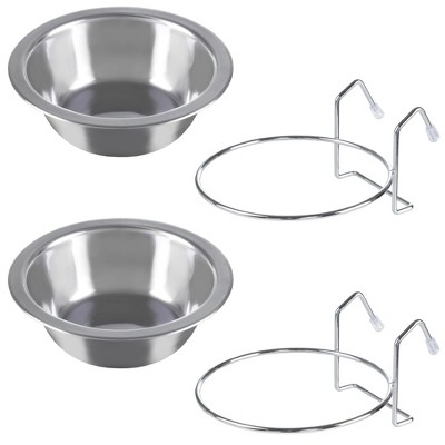 Set of 2 Stainless Steel Elevated Hanging Pet Bowls