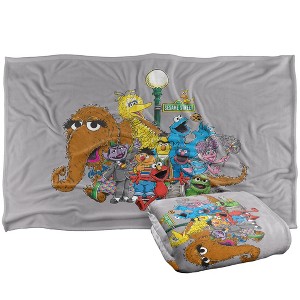 Kids' Sesame Street Group Street Light Silky Touch Blanket White 36X58 - 1 of 4