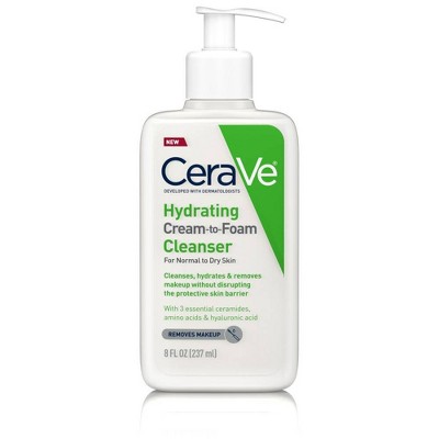 CeraVe Cream-to-Foam Makeup Remover and Face Wash with Hyaluronic Acid Fragrance Free - 8 fl oz