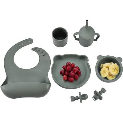Image of Childlike Behavior Bear Silicone Baby Weaning Set - 7 Pieces, Green